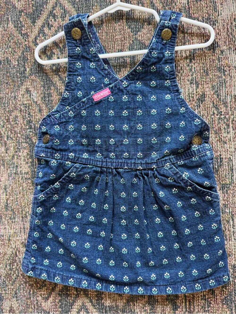 Vintage Oshkosh pinafore floral denim overalls jumper size 2